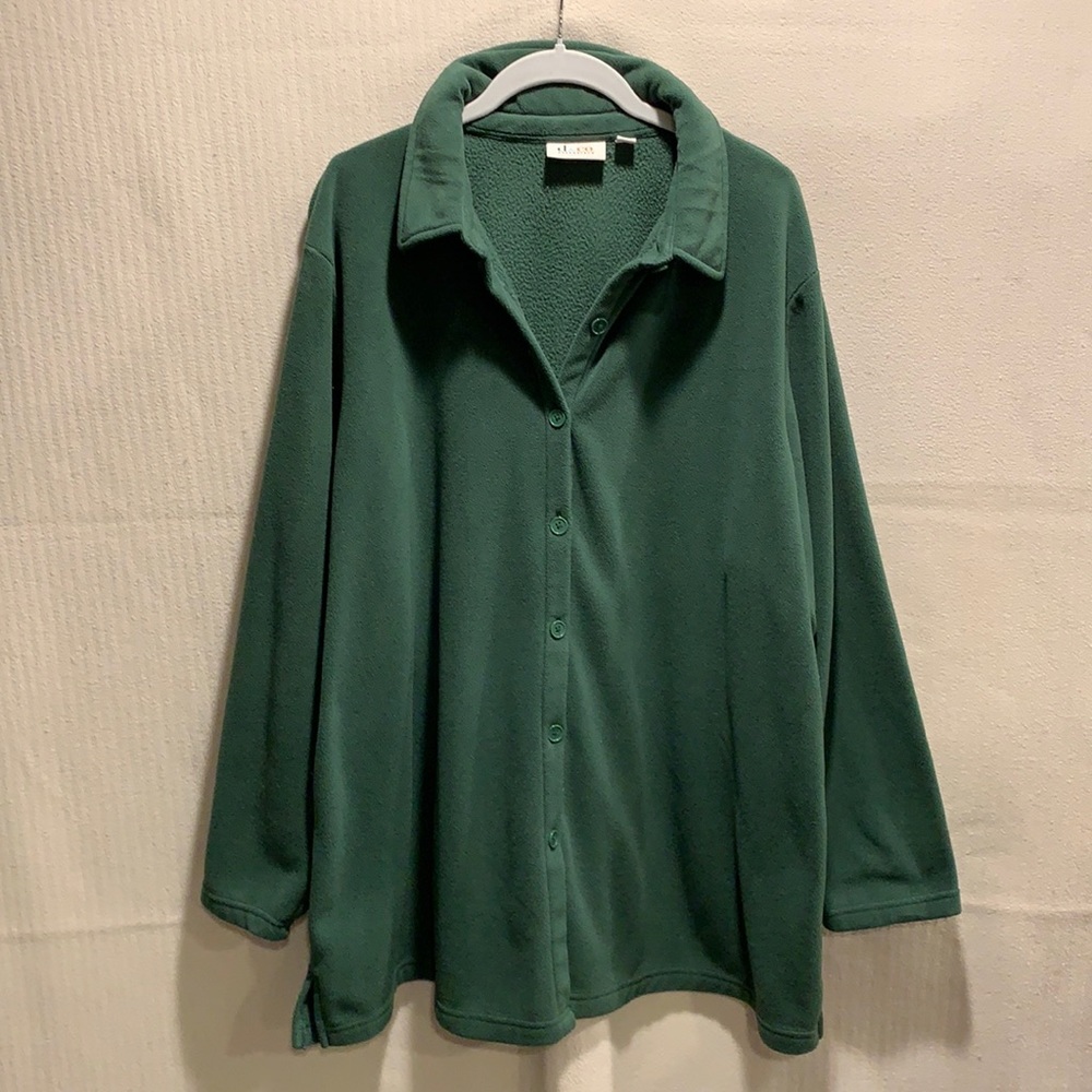 Denim & Co Long Sleeve Button Up Fleece Top 2X Green